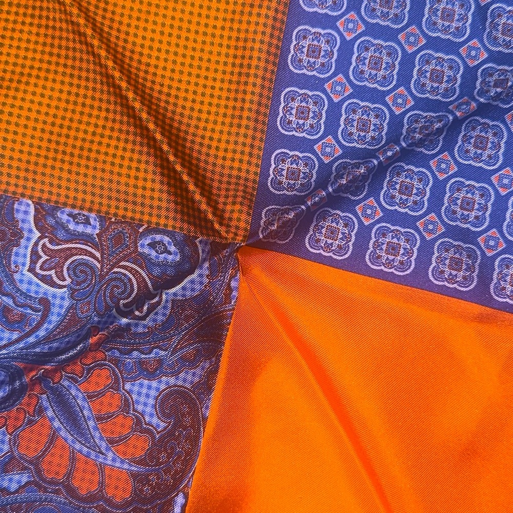 Colorful Patterned Silk pocket scarf. 100% silk. By Imani Uomo - Picture 4 of 4